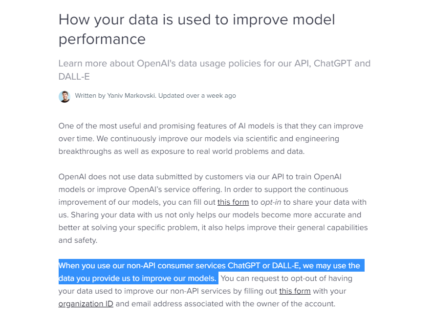 data model performance open AI